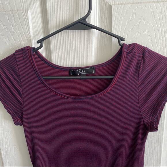 VIBE Sportswear Striped T-Shirt Mini Dress Women's Size Small Dark Red & Blue - Picture 6 of 6